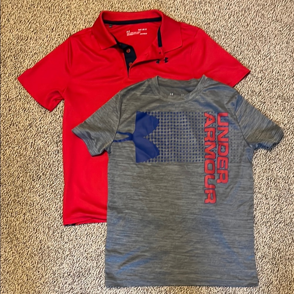 Under Armour Red and Gray Polo Set Performance Polos